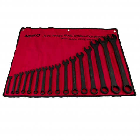 Raised Panel Black Oxide Combination Wrench Set - MM | 16 Pc
