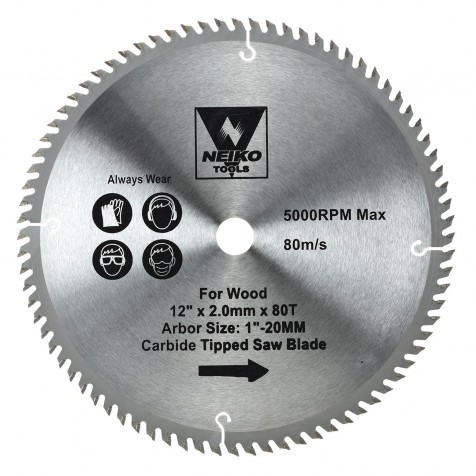 Carbide Tipped Saw Blade 12" x 80T for Wood